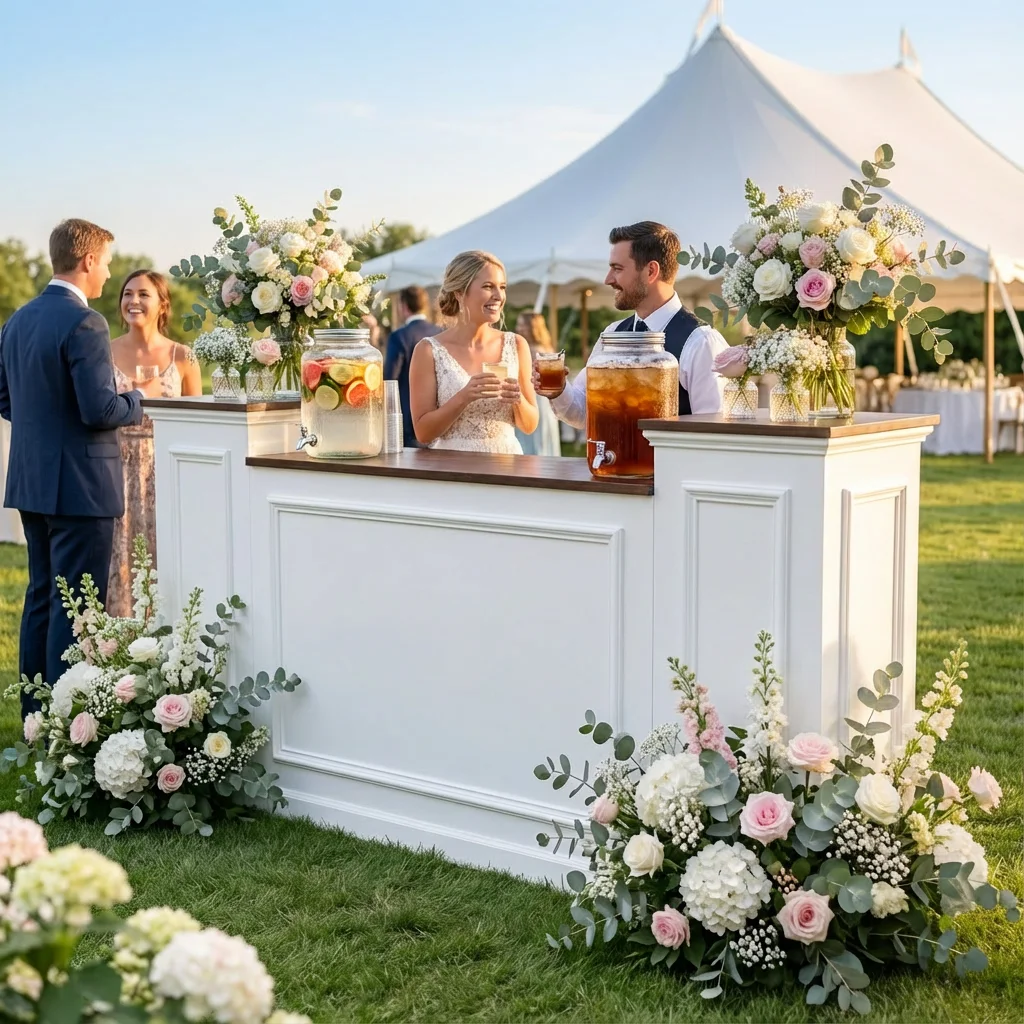 Bar mobile mariage extérieur décoration florale sur-mesure — BarConcept